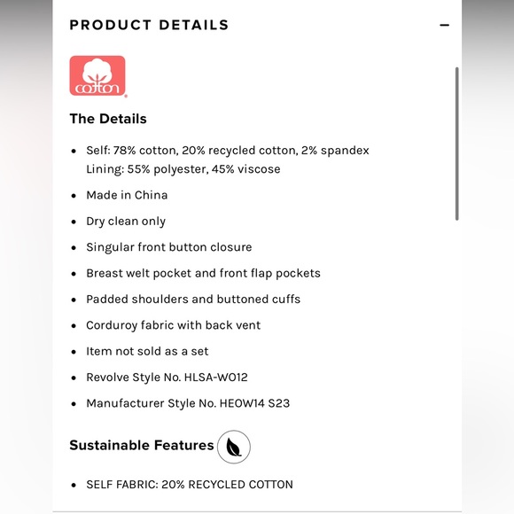 Helsa (Elsa Hosk) Corduroy Blazer in Black Size XS Revolve - Picture 5 of 8